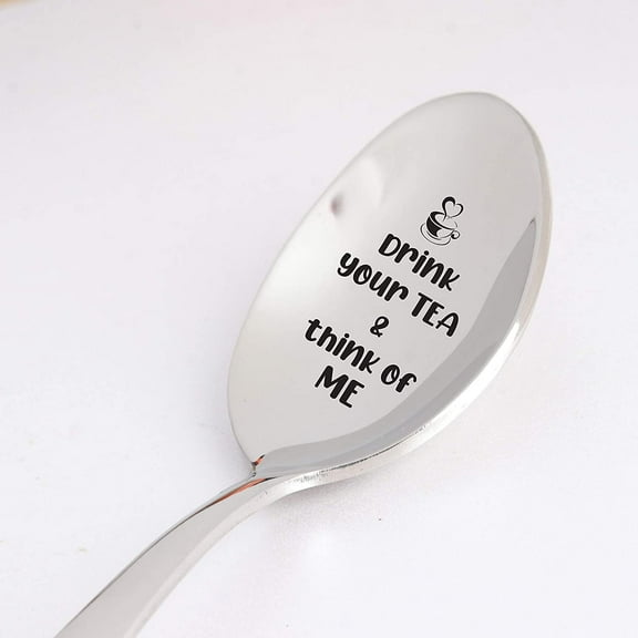 Moving Away Gift for Him - Drink Your Tea and Think of Me Spoon Gift for Wife Husband | Romantic Valentine Gift for Tea Lovers | Birthday/Christmas Gift for Boyfriend