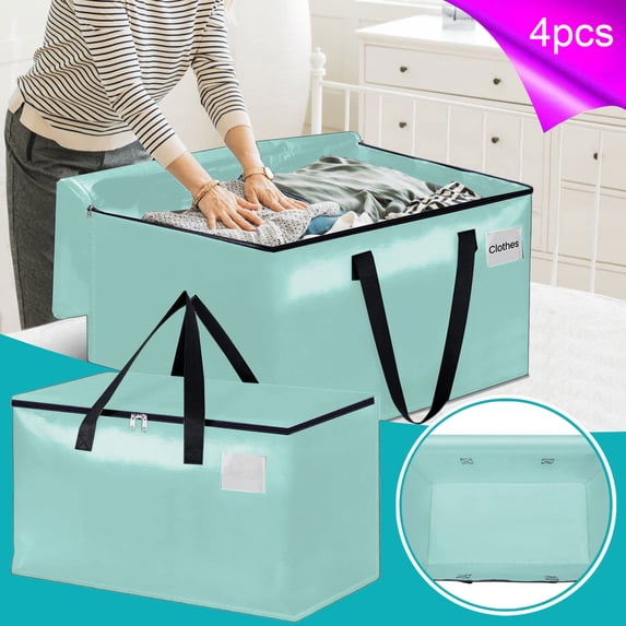 Moving Bags 4 Pack Large Capacity Storage Totes Heavy Duty Foldable Packing Bags with Handles for Moving Travel College Dorm and Home Organization Mint Green
