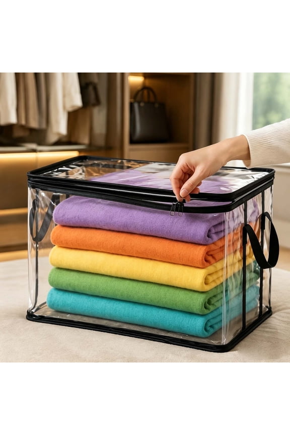 Moving Bags,Clear Stackable Storage Bins,Large Heavy-Duty Thick Plastic Clear Storage Bag For Clothes, With Lids Handles And Zipper For College Dorm Packing Home Organization,38*24*32Cm