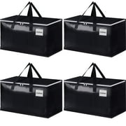 Moving Bags, Heavy Duty Moving Bags with Zippers Top and Sturdy Handles, Storage Bags for Space Saving and Packing, Collapsible Moving Supplies, Tote for Storage (93L, 4-Pack, Black)