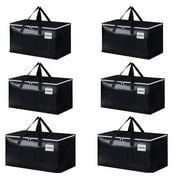 Moving Bags, Heavy Duty Moving Bags with Zippers Top and Sturdy Handles, Storage Bags for Space Saving and Packing, Collapsible Moving Supplies, Storage Totes (93L, 6-Pack, Black)
