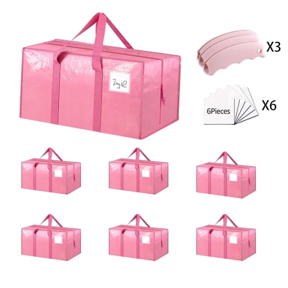 Moving Bags Heavy Duty Extra Large,Alternative for Moving Boxes & Moving Supplies,Storage Totes with Zipper,Reinforced Handles and Tag Pocket-Collapsible Moving Supplies(Pink,6 Pack)