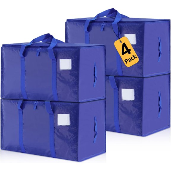Moving Bags Heavy Duty Extra Large, Moving Boxes, Moving Supplies Essentials, Blue Storage Bins with Lids, Plastic Packing Totes, Storage Bags for Clothes with Handles & Zippers(Blue, 4 Pack)