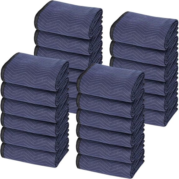Moving Blankets 12 Pack, Heavy Duty 35 lb/dz, Quilted Furniture Pads Large 80x72 Inches for Moving and Storage (24, Dark Blue)