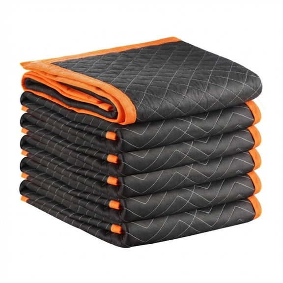 Moving Blankets 6 Pcs, 80 x 72 in (35 lbs/dz) Large Packing Blankets with Cotton Filling, Heavy Duty Nonwoven Fabric Padded Moving Blanket for Shipping, Wrapping, Protecting Furniture