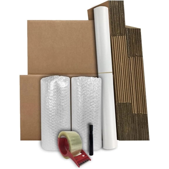 Moving Boxes Kit #1, 1-2 Bedroom Kit, 18 Boxes, Small Spaces Moving Kit, Bubble Roll, Tape, Packing Paper, Storage