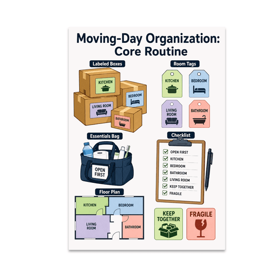 Moving-Day Organization Core Routine Educational Reference - Homeowners - 13x19 Poster Print