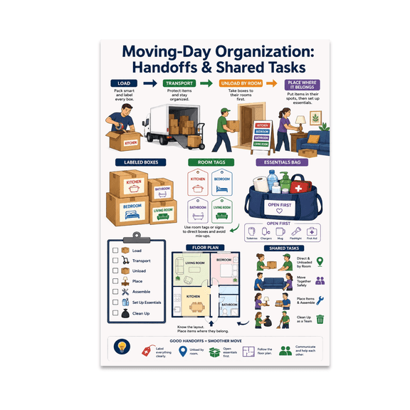 Moving-Day Organization Handoffs and Shared Tasks - Homeowners and Renters - 13x19 Poster Print