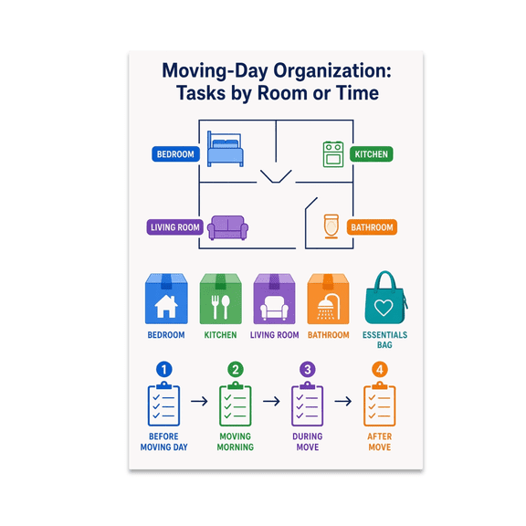 Moving-Day Organization Tasks by Room or Time - Homeowner - 13x19 Poster Print