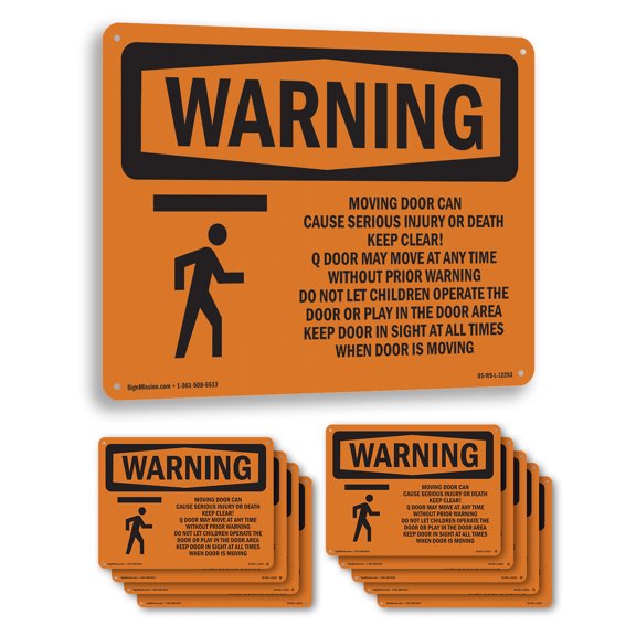 Moving Door Can Cause Serious With Symbol OSHA WARNING Aluminum Sign 14 Inch x 10 Inch - 10 Pack