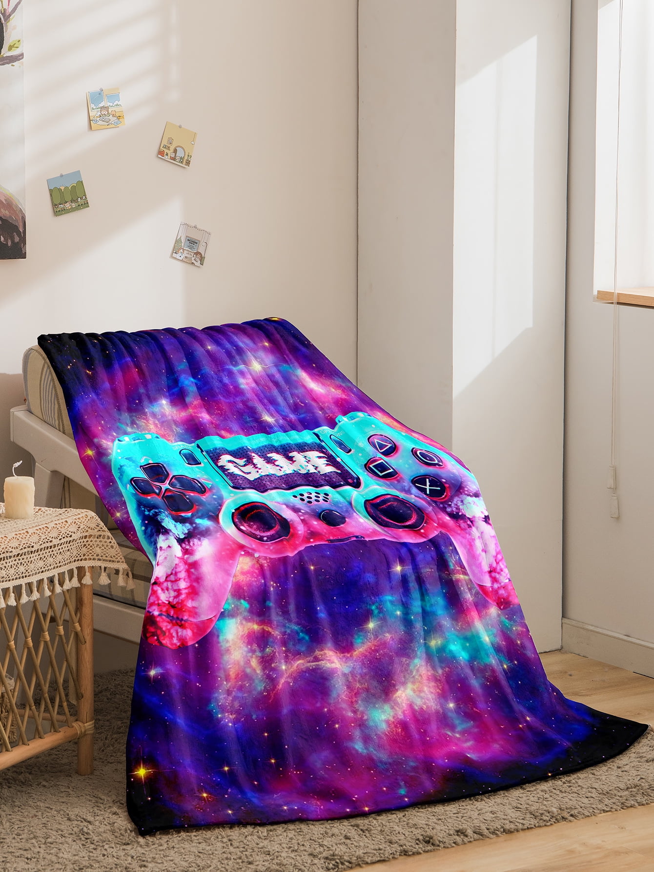 Moving Flannel Throw Blanket, Video Game Multicolor Controller Throw