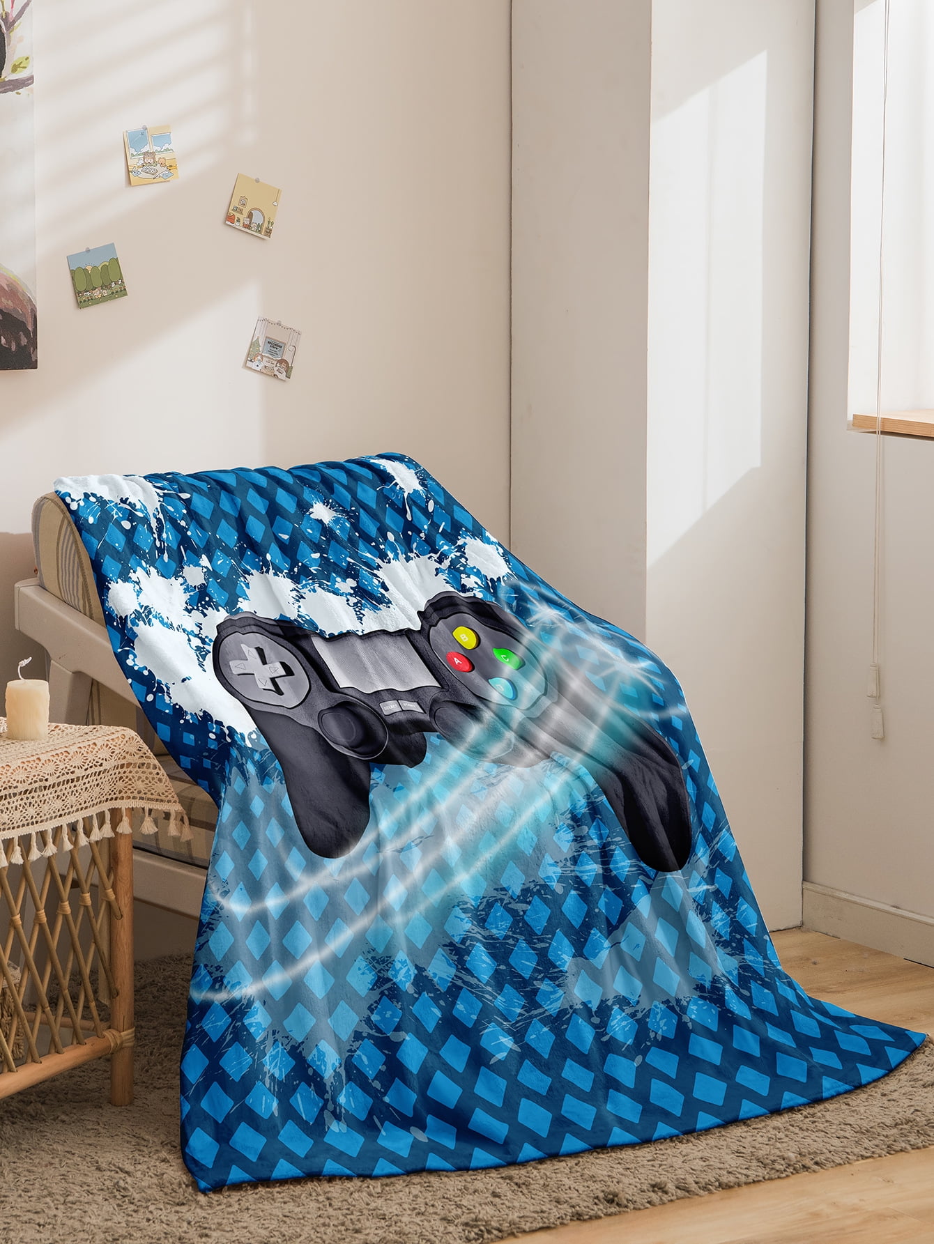 Moving Flannel Throw Blanket, Video Game Multicolor Controller Throw