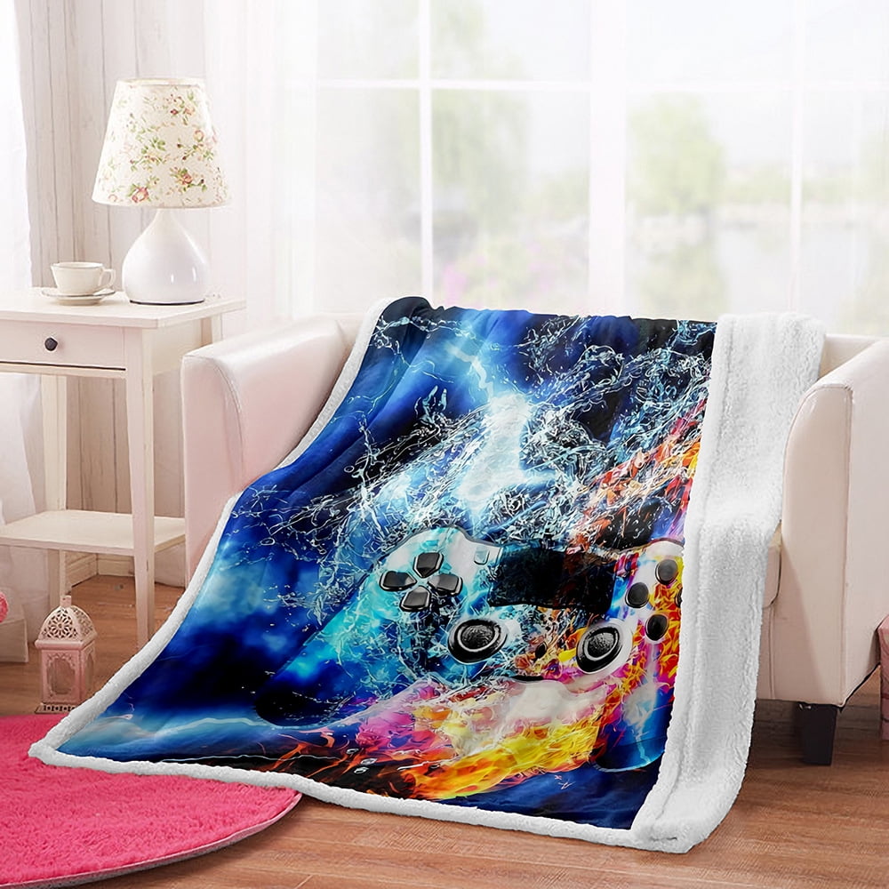 Moving Flannel Throw Blanket, Video Game Multicolor Controller Throw