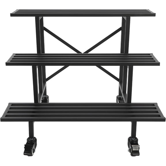 Moving Garden Cart 3 Tier Sturdy Metal  Stand Heavy Duty  Holder Garden  Shelf with Wheels, 100kg/220lbs Load Bearing Capacity