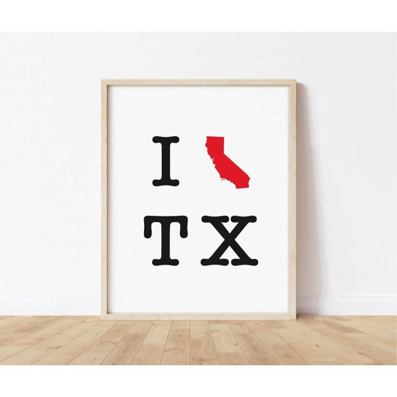Moving Gift California To Texas Moving Gift Ca To Tx Gift Going Away Gift Two State Map Print