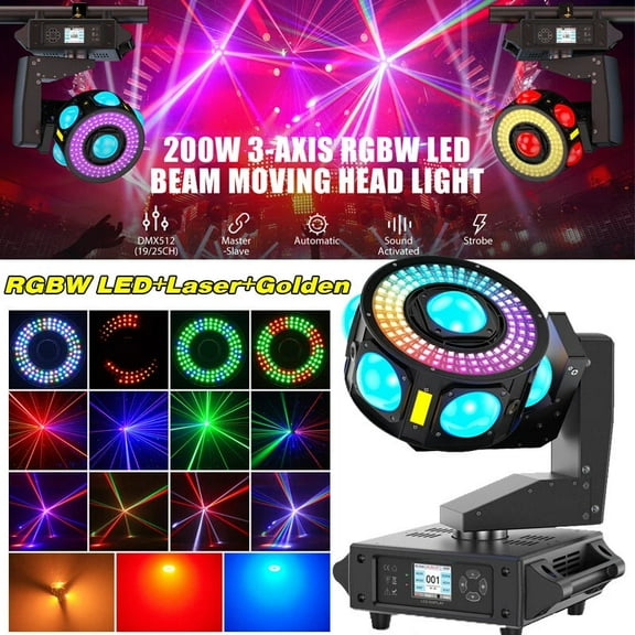 Moving Head Beam Light 200W 108 LEDs RGBW 540°Rotation DJ Light DMX 512 19/25CH with Sound Activated ,Stage Light for Disco Wedding Parties Live Show Bar
