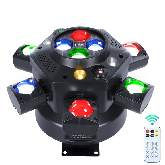 Moving Head DJ Light, 150W RGBW LED Night Club Light, Party DJ Disco Light, with 6 Arm, 4 in 1 Bee-Eyes Effect Light, Red Green Starry, Support DMX-512 & Remote Control