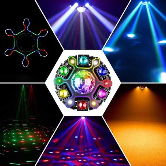 Moving Head DJ Lights, 5in1 Stage Effect Light with 6-Arm LED Beam, Disco Ball, Starry Projection, Strobe, Colorful Light Strip, Support DMX-512 & Remote for Party DJs Gig Bar Club Wedding