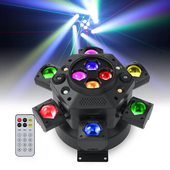 Moving Head DJ Lights, 6 Arm RGBW LED 150W Disco Stage Light with Mixed Lighting Effects, Sound Activated, DMX 512 Remote Control DJ Lights for Disco Club Wedding Party (Kaleidoscope)