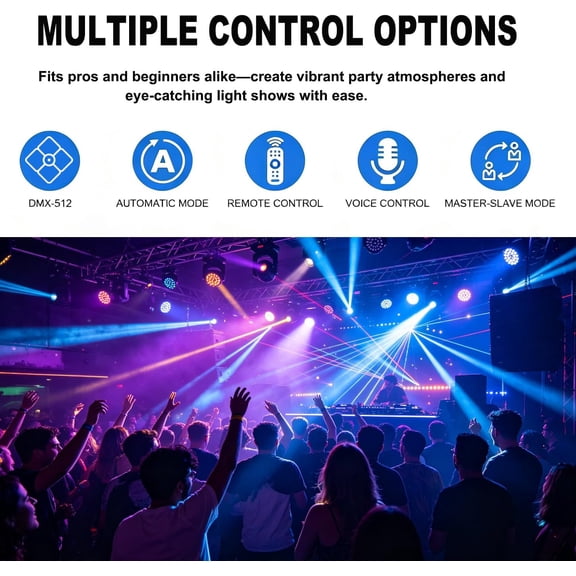Moving Head DJ Lights for Parties, 32W LED Stage Lighting with DMX512 Control, Sound Activated, 540 Pan & 270 Tilt, Compact Beam Light for Home, Wedding,Club,Music Festival, Graduation Party