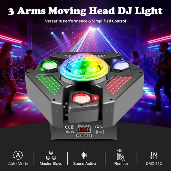 Moving Head DJ Lights with RGB Starlight, Rotating Magic Disco Ball & LED Matrix, 540/180 DMX512 Stage Lighting, Sound Activated with Remote for Party Wedding KTV Bar Club