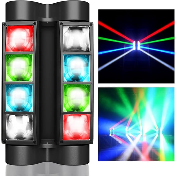Moving Head DJ Lights,Stage Lights for Parties, RGBW 8x3W LED Spider Lights, Sound Activated & DMX-512 for Party, Pub, Wedding Event, Club, Carnival Festival, Disco Stage Lighting(2 Packs)