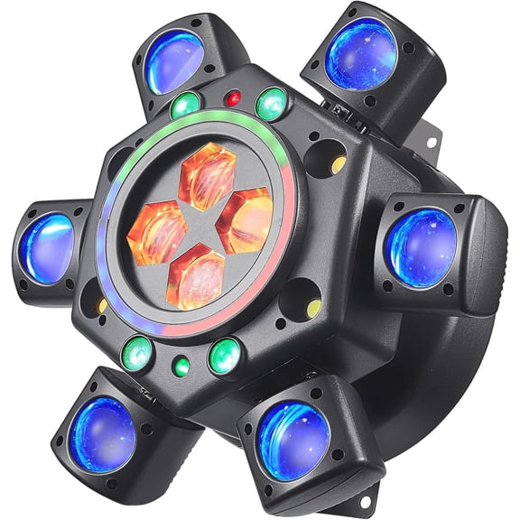 Moving Head Dj Lights for Parties, Disco Stage Lights 6-in-1 LED RGBW 6 Arms Light for Parties Support DMX-512 & Sound Activated, Dj Lighting for Party KTV Wedding Club, World Cup