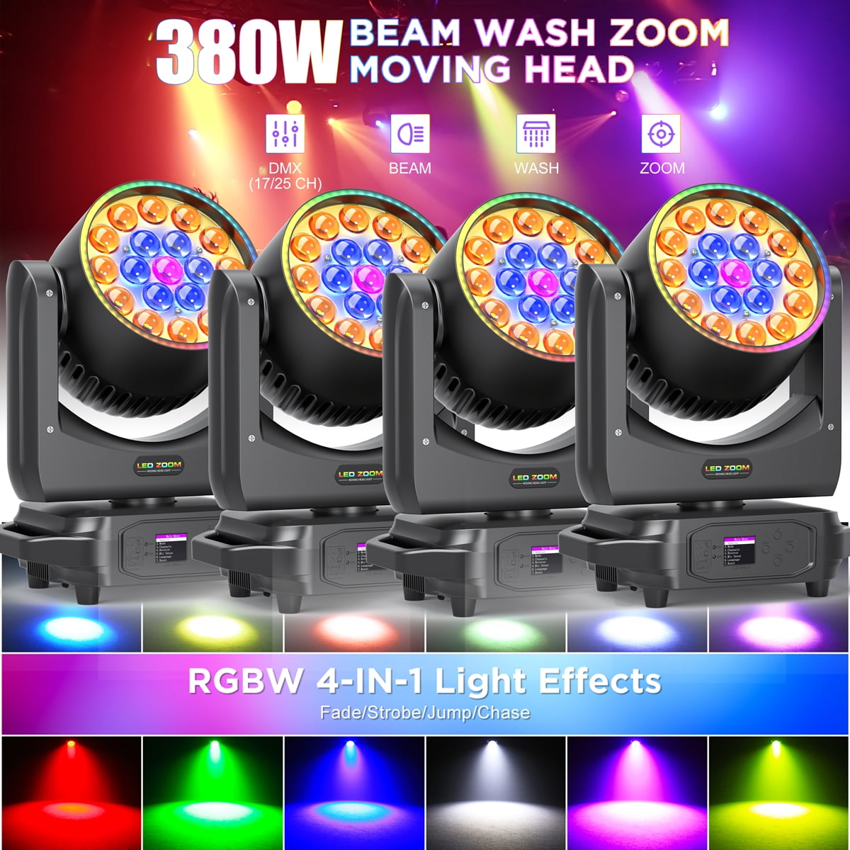 Moving Head Light ,4pcs LED RGBW 4in1 Stage Lights,Beam/Wash/Zoom ...