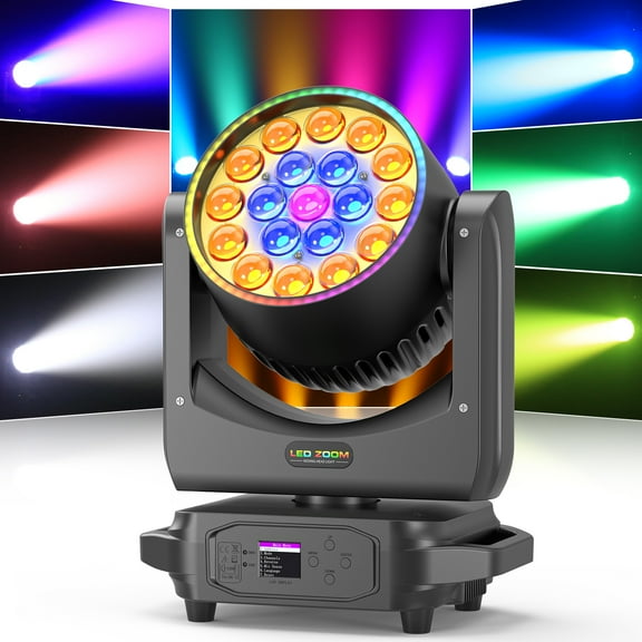 Moving Head Light ,LED RGBW 4in1 Stage Lights Beam/Wash/Zoom Effect (2400-8500K) Strobe Lights,DMX512 & Sound Activated DJ Lights for Party Halloween Christmas Wedding