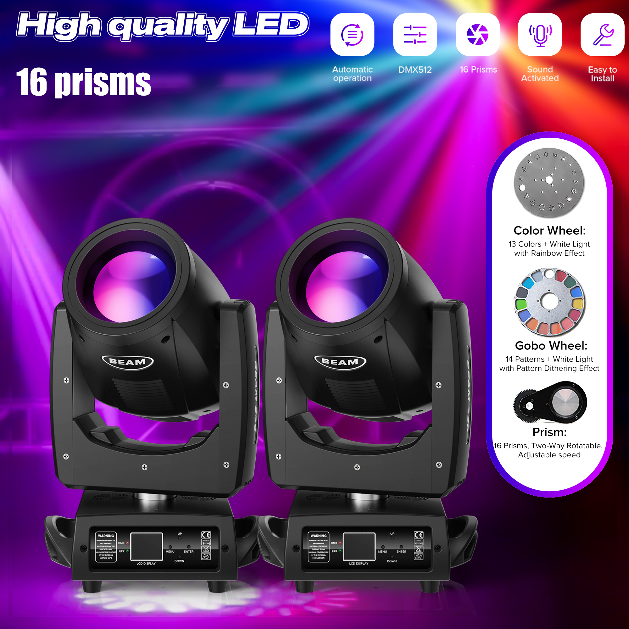 Moving Head Lights 15 Gobo Rainbow Effect DMX512 Control Strobe for