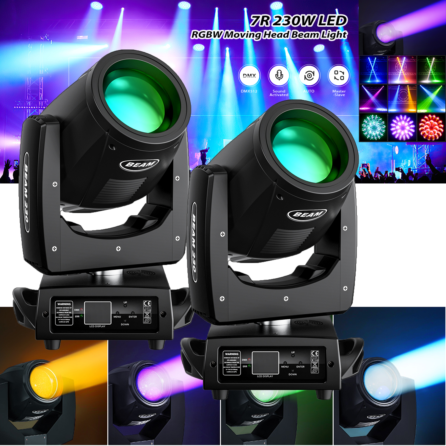 Moving Head Lights 15 Gobo Rainbow Effect DMX512 Control Strobe for