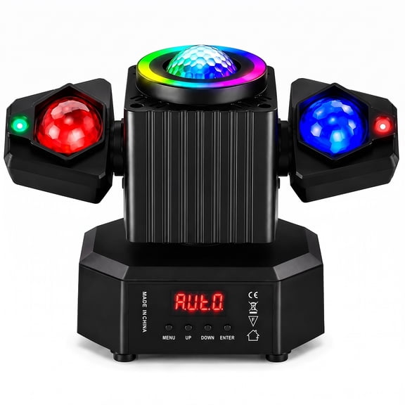 Moving Head Stage Light, RGBW 4-in-1 Beam DJ Party Light with Rotating Magic Ball Effect, DMX512 Control, Sound Activated Lighting with Remote for Wedding, Concert, Home KTV, Nightclub