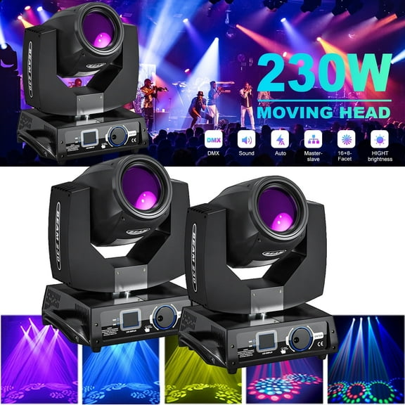 Moving Head Stage Lights 230W 7R 17 Gobos 14 Colors Wash/Beam/Frost/Rainbow Stage Effect Spotlights 8-Facet Prism DMX512 Sound Activated DJ Lights for Wedding Party Stage Lighting,2 Pack