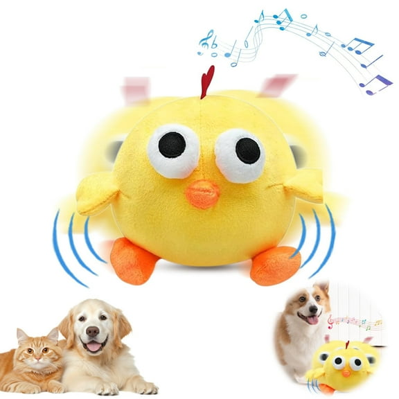 Moving Interactive Usb Rechargeable Cute Yellow Cartoon Chick Plush Dog Toy, Smart Squeaky Music Bouncing Washable Plush, For Dogs Puppies And Big Kids Teens As Engaging Playmate