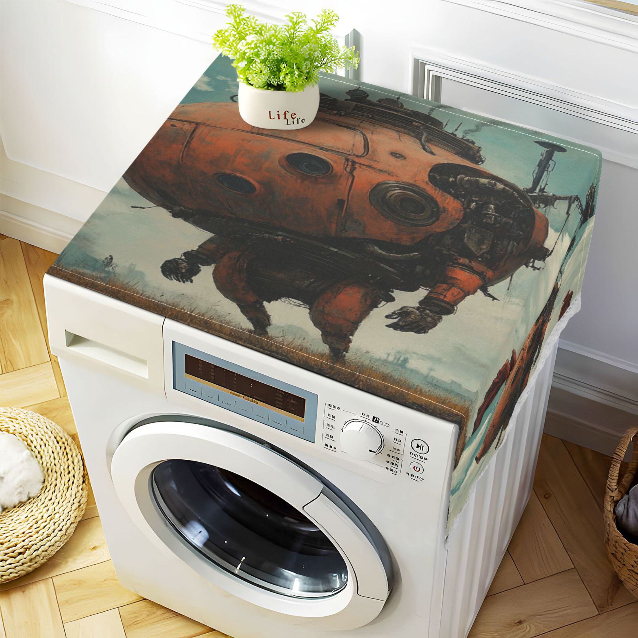 Moving Machine HeadWasher and Dryer Covers Dust-Proof and Oil Resistant Fridge Cover with 4 Storage Pockets Washing Machine Top Cover for Laundry Kitchen Home 51.2 x 22 In