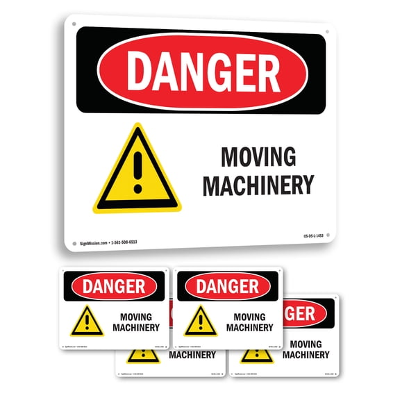 Moving Machinery OSHA Danger Rigid Plastic Sign 14 Inch x 10 Inch - 5 Pack