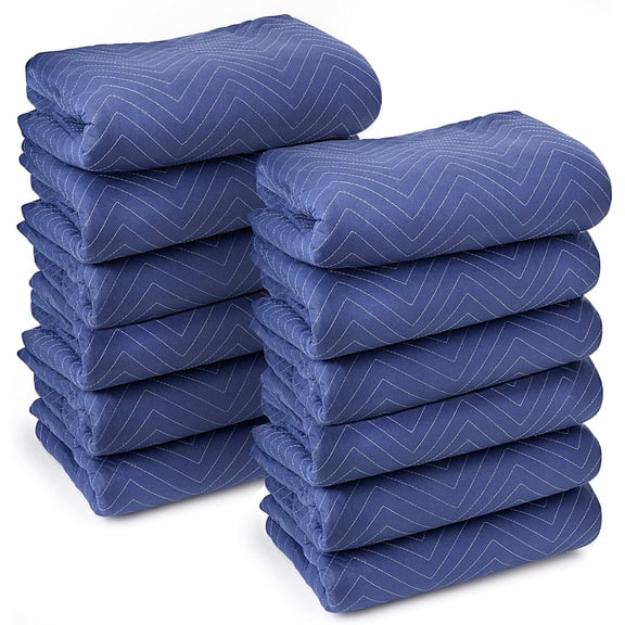Moving & Packing Blankets - Deluxe Pro - 80" x 72" (40 lb/dz Weight) - Professional Quilted Shipping Furniture Pads Royal Blue