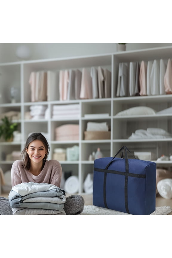 Moving & Packing Storage Bag Large Woven Organizer 17.72x13.39x8.27in,Oxford Cloth Compartment Compression for Travel & Home Clothes Organization(Blue)