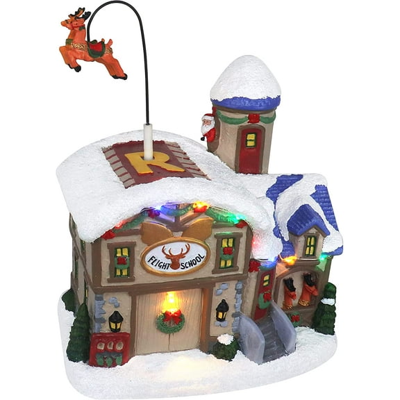 Moving Reindeer School Christmas Village Animated & LED Lighted Pre-lit Musical Christmas Village Perfect Addition to Your Christmas Indoor Decorations &