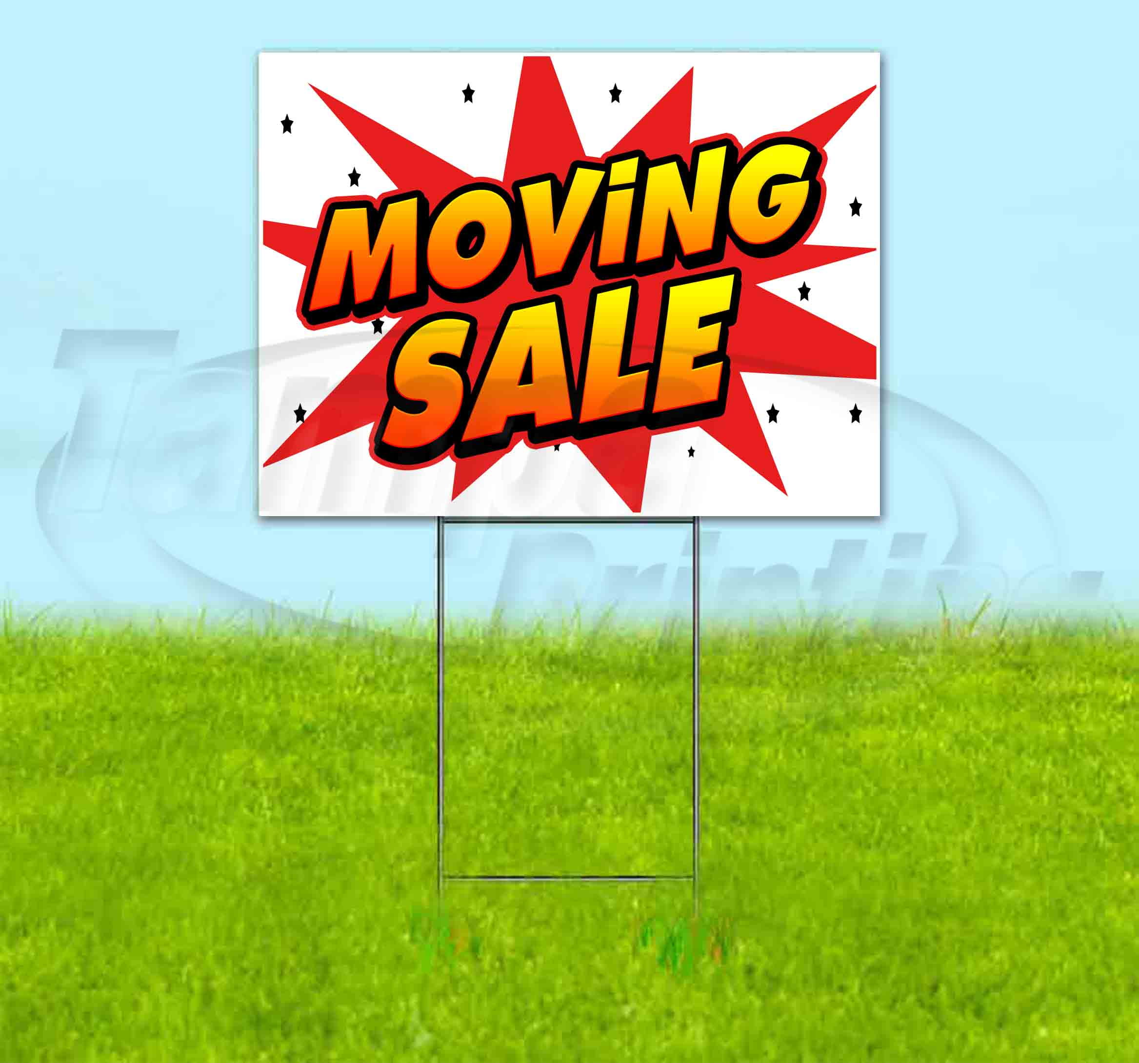 Moving Sale (18" x 24") Yard Sign, Includes Metal Step Stake