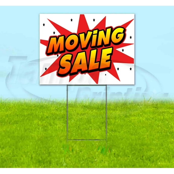 Moving Sale (18" x 24") Yard Sign, Includes Metal Step Stake