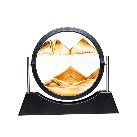 Moving Sand Art Picture 7 Inch Rotatable Round Glass Quicksand Painting Dynamic Sandscape Desk Decor Orange Stress Relief Office Shelf Home Ornament Housewarming Gift