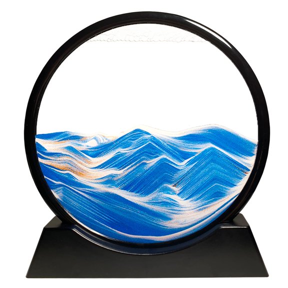 Moving Sand Art Picture Decor, 3D Deep Sea Sandscape Liquid Motion, Round Glass Frame Display Flowing Sand, Relaxing Gift forAdults Office Work Home Desktop Decoration Toy