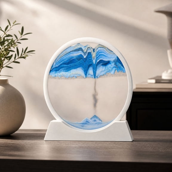 Moving Sand Art Picture, Hourglass Decor, Dynamic Office Ornament, Calming Visual Effect and Ever-Changing Sandscape for Home Desks, Office Tables and Wine Cabinets.