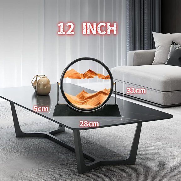 Moving Sand Art Picture Liquid Motion 3D Quicksand Décor with Deep Sea Sandscapes Flowing Sand Display Frame Relaxing Desktop Office Home Decoration (Orange Glass)
