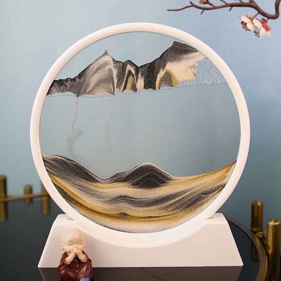 Moving Sand Art Picture in Motion Round Glass 3D Deep Sea Landscape, Dynamic Sand Art Sandscapes, Sensory Relaxing Desktop Table Decor Desk Decor Art Desk (7inch)