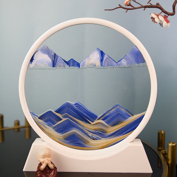 Moving Sand Art Picture in Motion Round Glass 3D Deep Sea Landscape, Dynamic Sand Art Sandscapes, Sensory Relaxing Desktop Table Decor Desk Decor Art Desk (7inch)