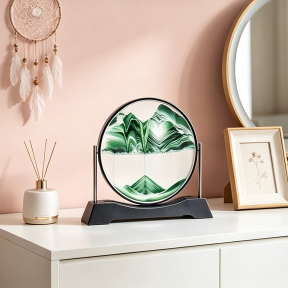 Moving Sand Art Picture In Motion Round Glass 3d Deep Sea Landscape, Round Glass Frame Display Flowing Sand Dynamic Sand Art Sandscapes, Sensory Relaxing Desktop For Adults Home Office Work Desktop