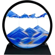 Moving Sand Art Picture, Sand Art Liquid Motion 3D Deep Sea Sandscape for Desktop Home Office Work Ocean DecorBlue, 7