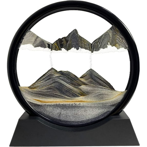 Moving Sand Art Picture, Sand Art Liquid Motion 3D Deep Sea Sandscape for Desktop Home Office Work Ocean Decor(Black, 7")